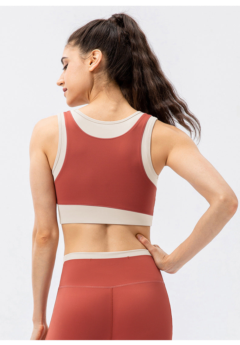 Une pièce contraste couleur Yoga gilet femmes haute résistance antichoc entraînement sport soutien-gorge nu sensation entraînement sous-vêtements