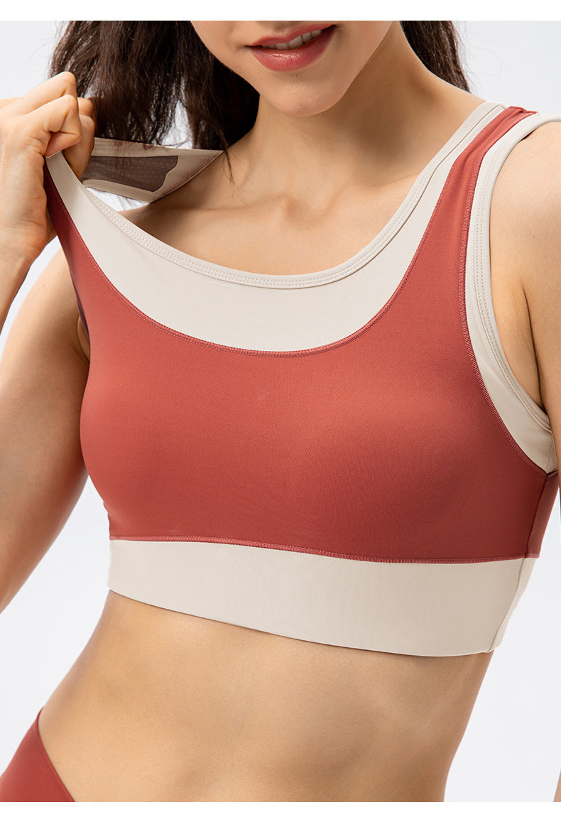Une pièce contraste couleur Yoga gilet femmes haute résistance antichoc entraînement sport soutien-gorge nu sensation entraînement sous-vêtements