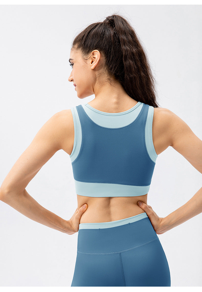 Une pièce contraste couleur Yoga gilet femmes haute résistance antichoc entraînement sport soutien-gorge nu sensation entraînement sous-vêtements