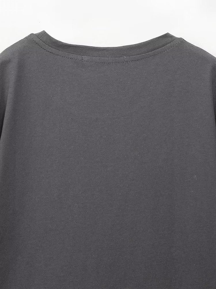Loose Girl Printed Pattern round Neck Short Sleeve T shirt