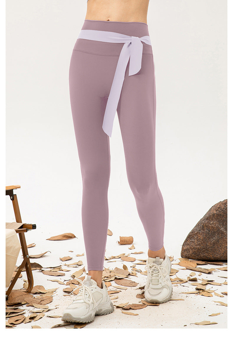 Femmes ligne Non embarrassante taille haute Yoga pantalon Double face nue sensation haute élastique collants respirant course Fitness pantalon