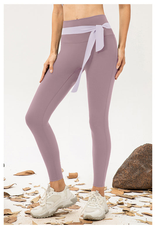 Women Non Embarrassing Line High Waist Yoga Trousers Double Sided Nude Feel High Elastic Tights Breathable Running Fitness Pants