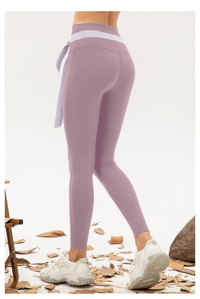 Femmes ligne Non embarrassante taille haute Yoga pantalon Double face nue sensation haute élastique collants respirant course Fitness pantalon