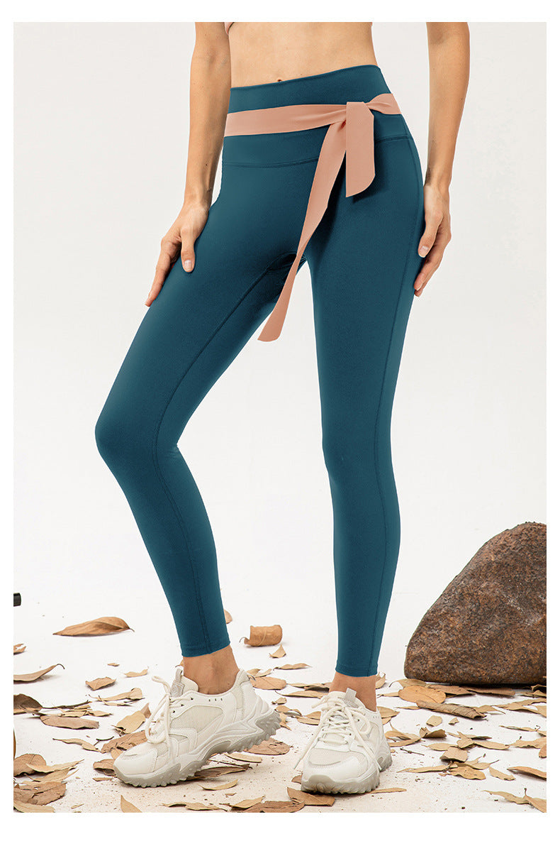 Femmes ligne Non embarrassante taille haute Yoga pantalon Double face nue sensation haute élastique collants respirant course Fitness pantalon