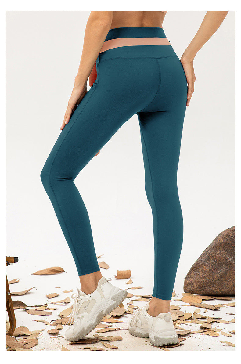 Femmes ligne Non embarrassante taille haute Yoga pantalon Double face nue sensation haute élastique collants respirant course Fitness pantalon