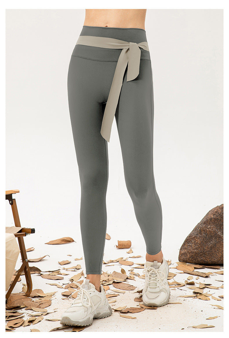 Femmes ligne Non embarrassante taille haute Yoga pantalon Double face nue sensation haute élastique collants respirant course Fitness pantalon