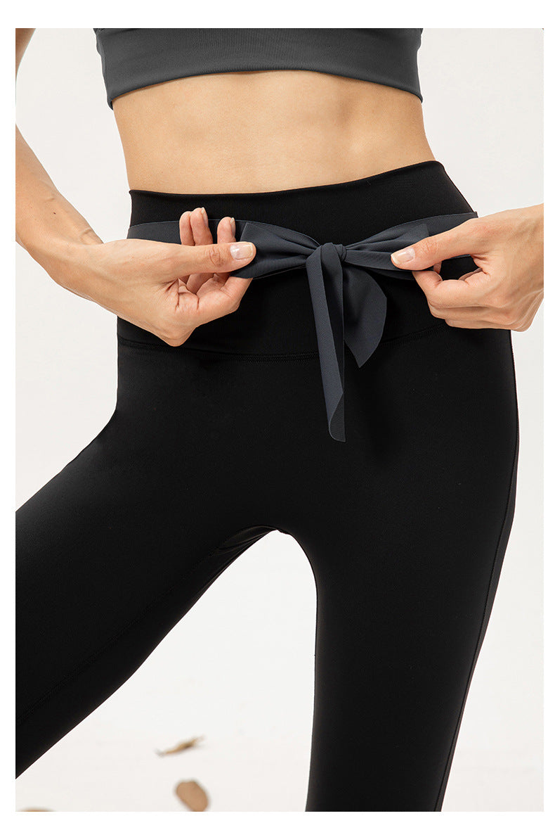 Femmes ligne Non embarrassante taille haute Yoga pantalon Double face nue sensation haute élastique collants respirant course Fitness pantalon