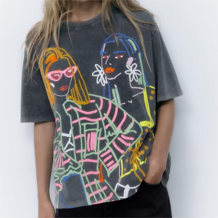 T-shirt à manches courtes imprimé effet délavé