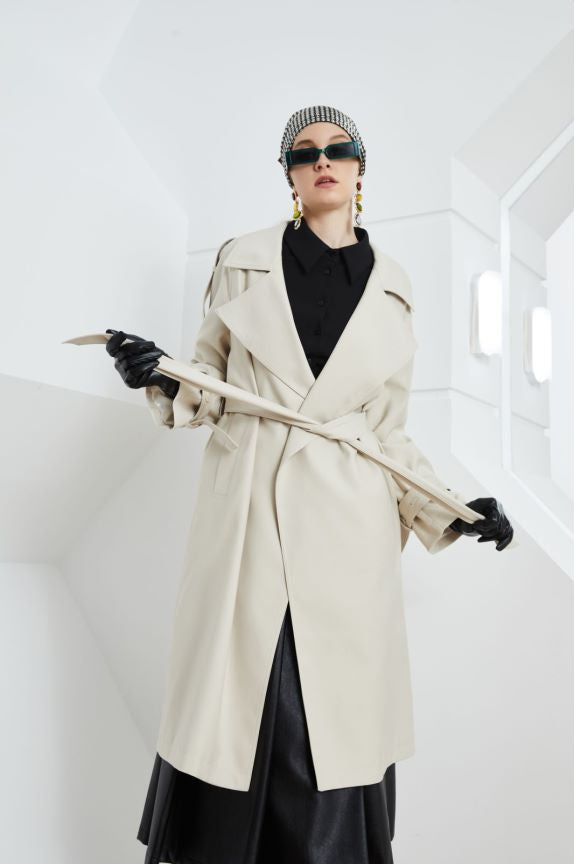 Element Kate Trench Coat Women Long Retro British Lace up Collar Loose Overcoat