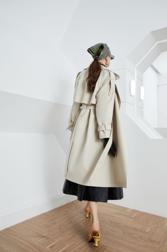 Element Kate Trench Coat Women Long Retro British Lace up Collar Loose Overcoat