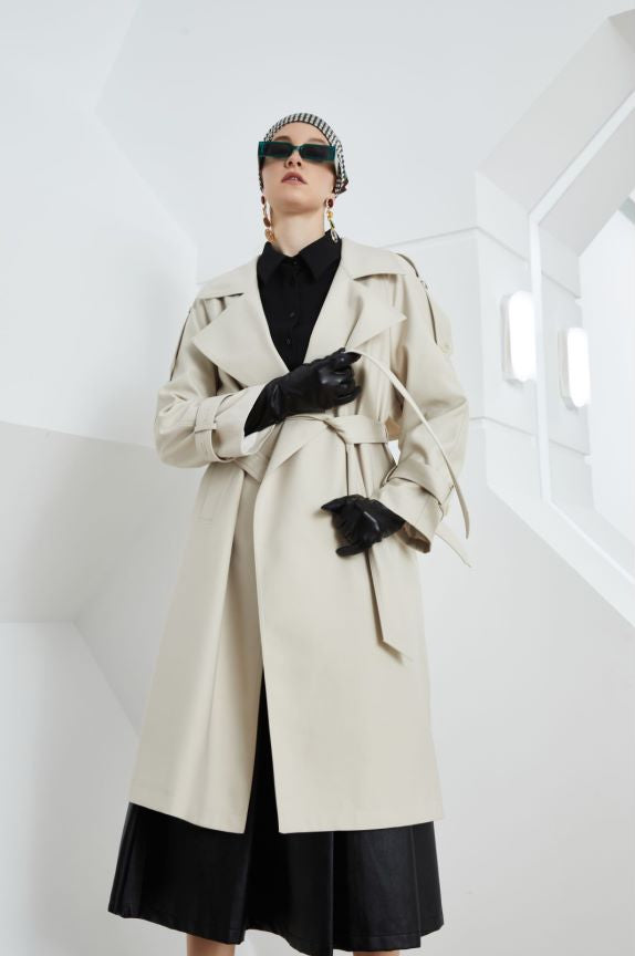 Element Kate Trench Coat Women Long Retro British Lace up Collar Loose Overcoat