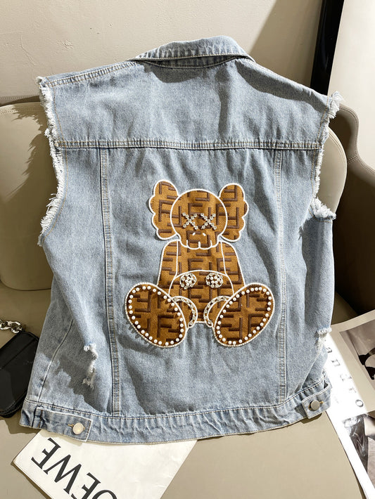 New Denim Vest Women Loose Bear Design Sense Small Coat Fashion