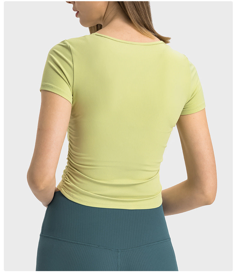 Taille plissée minceur sport court manches courtes haute élastique Nude Feel Slim Fit veste de yoga amincissante
