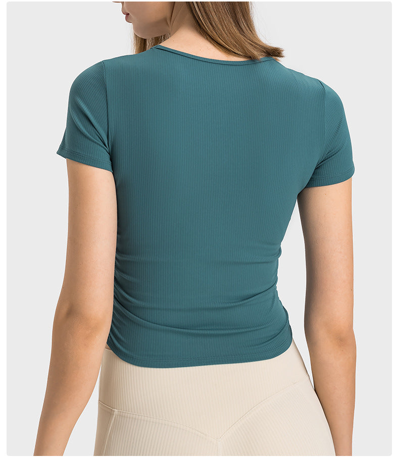 Taille plissée minceur sport court manches courtes haute élastique Nude Feel Slim Fit veste de yoga amincissante