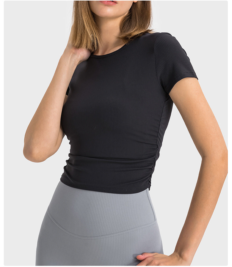 Taille plissée minceur sport court manches courtes haute élastique Nude Feel Slim Fit veste de yoga amincissante