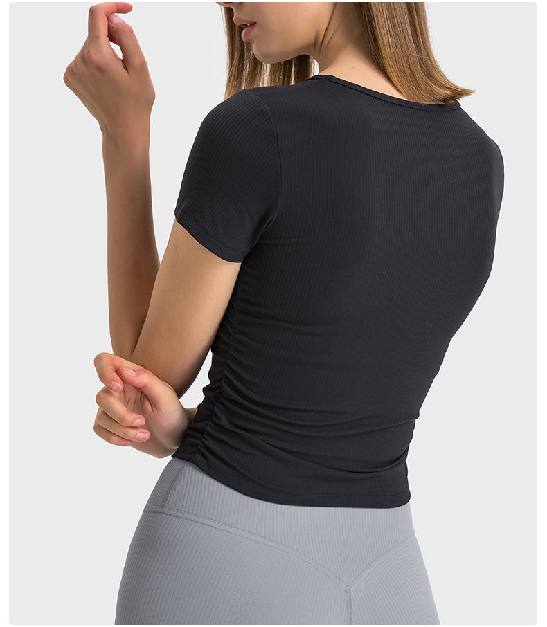 Taille plissée minceur sport court manches courtes haute élastique Nude Feel Slim Fit veste de yoga amincissante