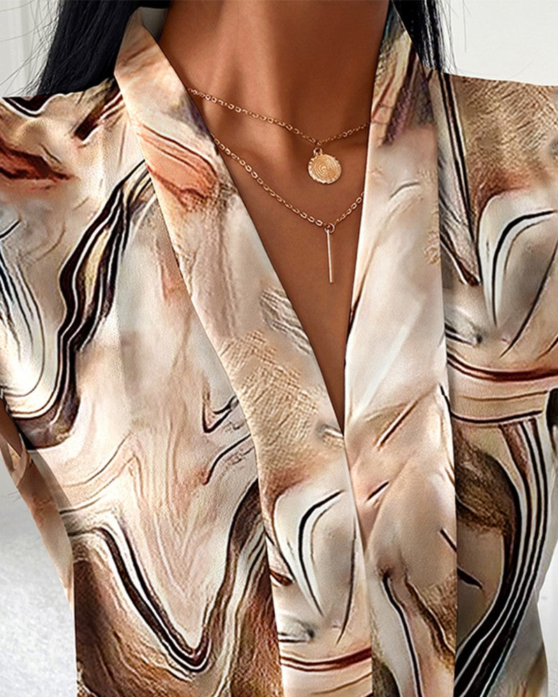 Camicia stampata con scollo a V senza maniche casual estiva da donna