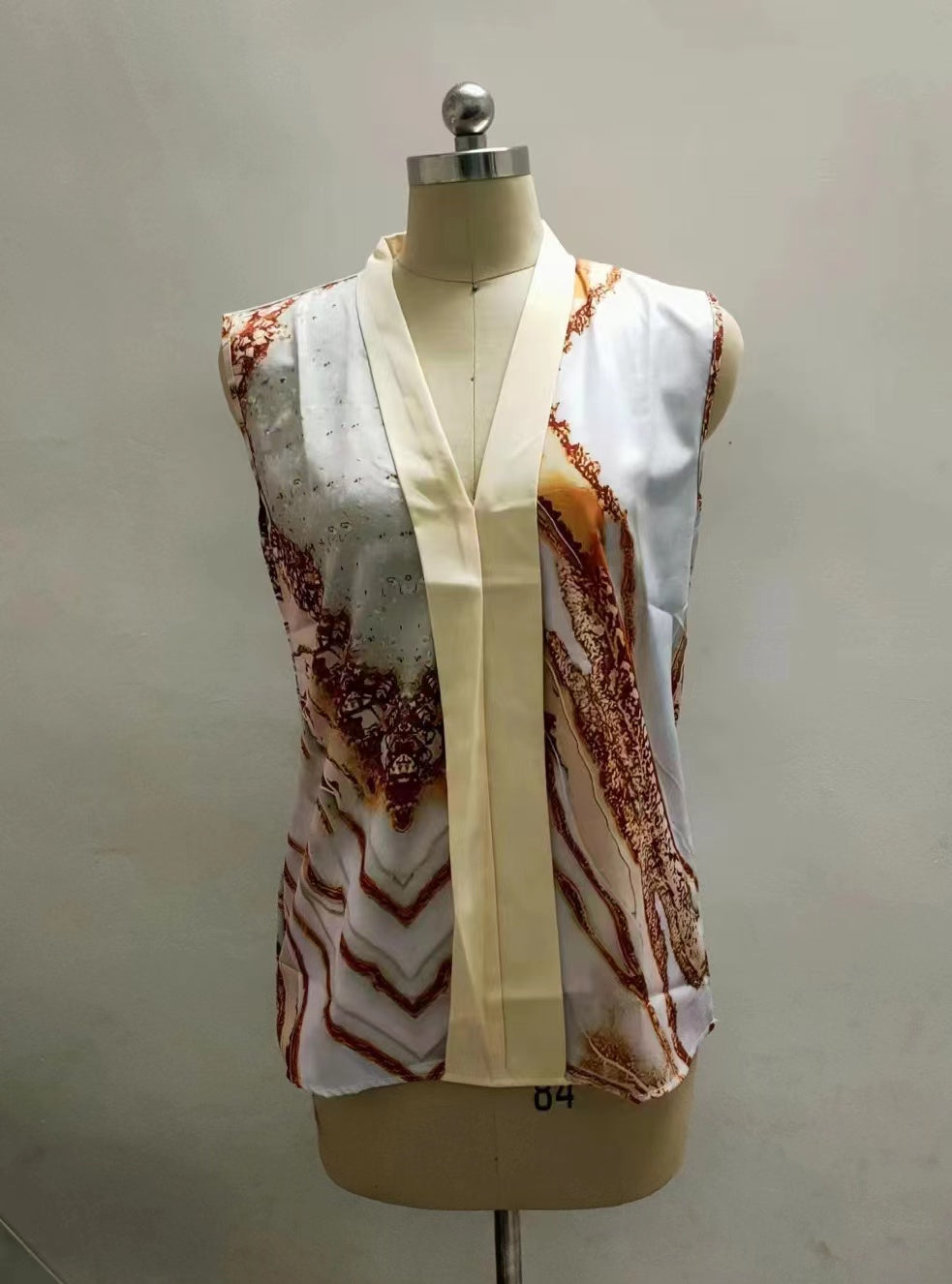 Camicia stampata con scollo a V senza maniche casual estiva da donna