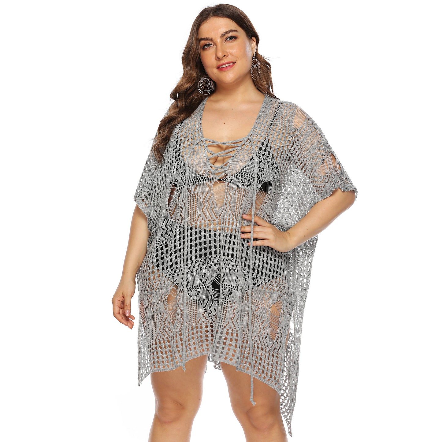 Grande taille femmes vêtements lâche irrégulière asymétrique évider découpe transparent plage couvrir