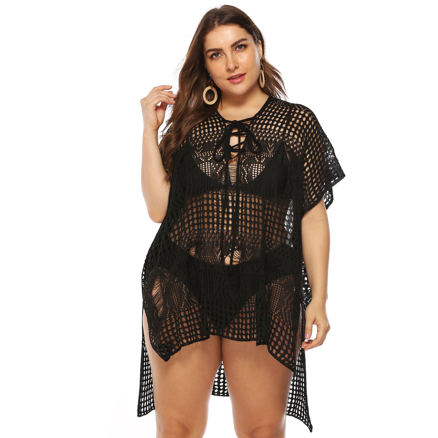 Grande taille femmes vêtements lâche irrégulière asymétrique évider découpe transparent plage couvrir