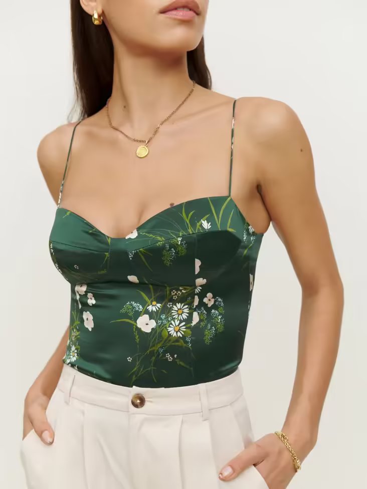 French Vintage Chiffon Printed Short Small Sling Waist Slimming Floral Rope Lace up Short Top