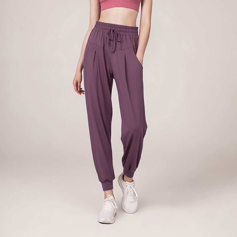 Solid Color Thin Pocket Yoga Pants Women Loose High Waist Running Sports Women Fitness Pants