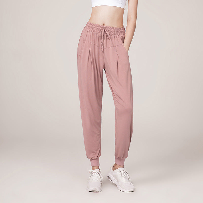 Solid Color Thin Pocket Yoga Pants Women Loose High Waist Running Sports Women Fitness Pants
