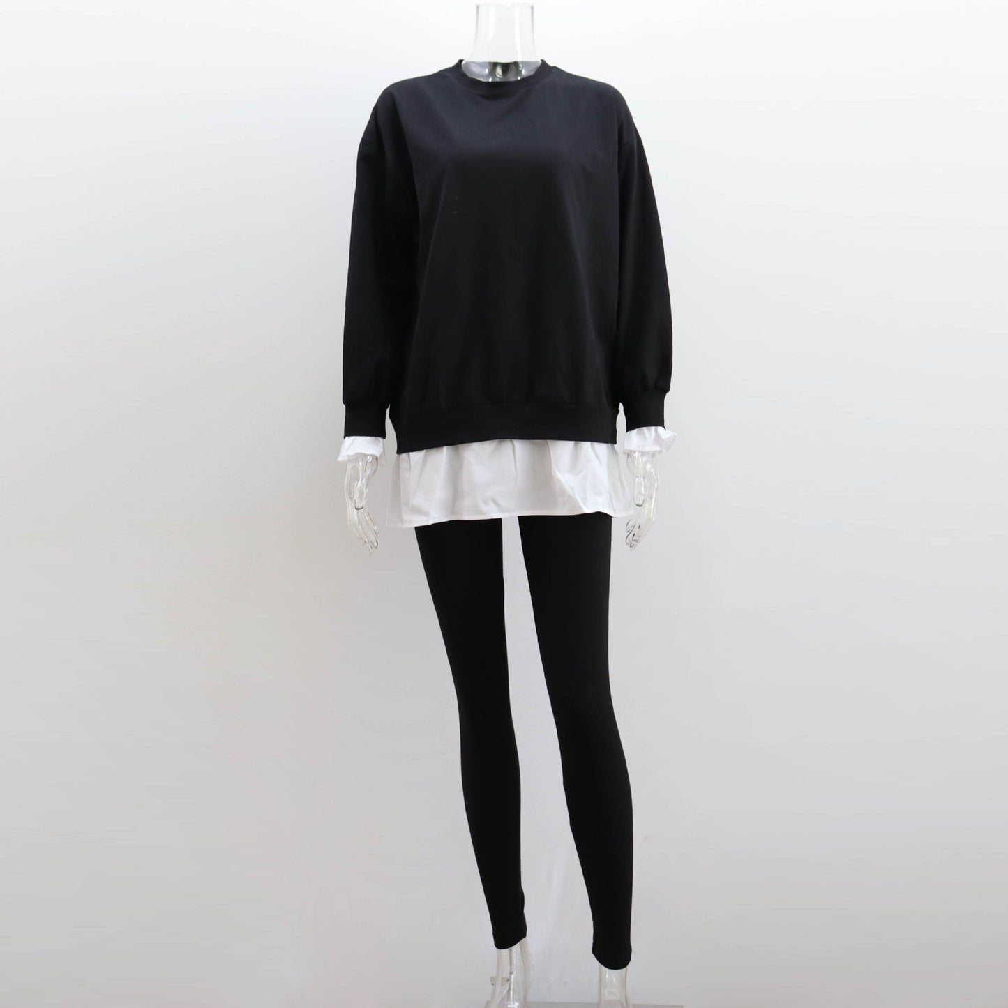 Women Clothing Autumn Winter Two Piece Suit Faux Two Pieces Casual Long Sleeve Sweatshirt Tops Rib Tight Trousers Suit for Women
