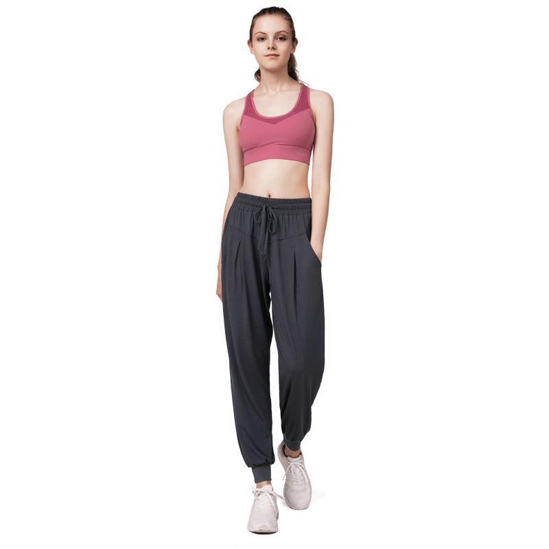 Solid Color Thin Pocket Yoga Pants Women Loose High Waist Running Sports Women Fitness Pants