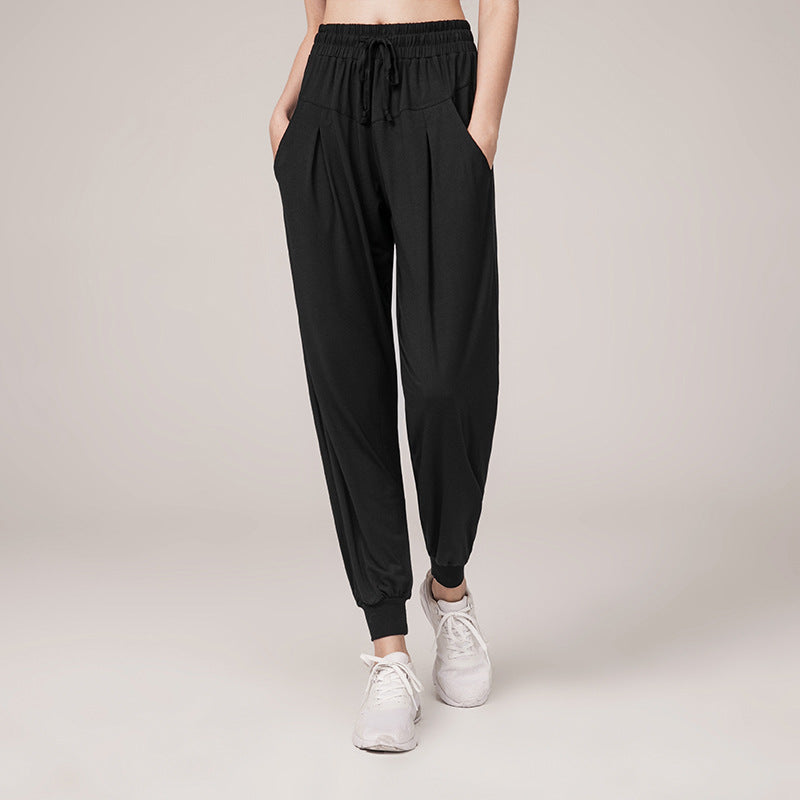 Solid Color Thin Pocket Yoga Pants Women Loose High Waist Running Sports Women Fitness Pants