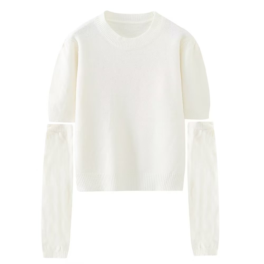 Pullover Sweater Women Retro Idle Oversleeve Detachable Design Knitted Half Sleeve Top
