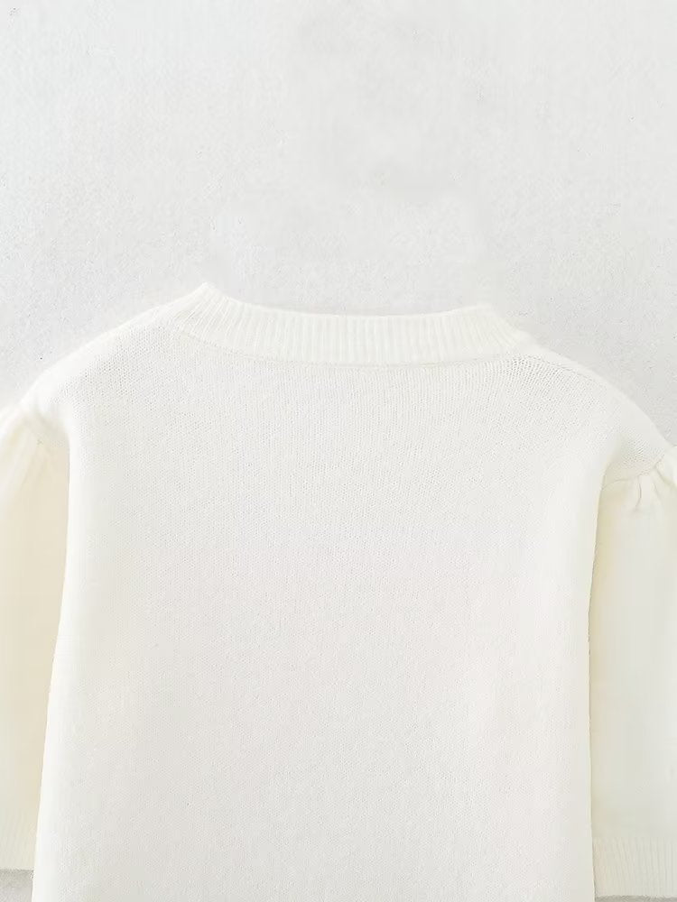 Pullover Sweater Women Retro Idle Oversleeve Detachable Design Knitted Half Sleeve Top