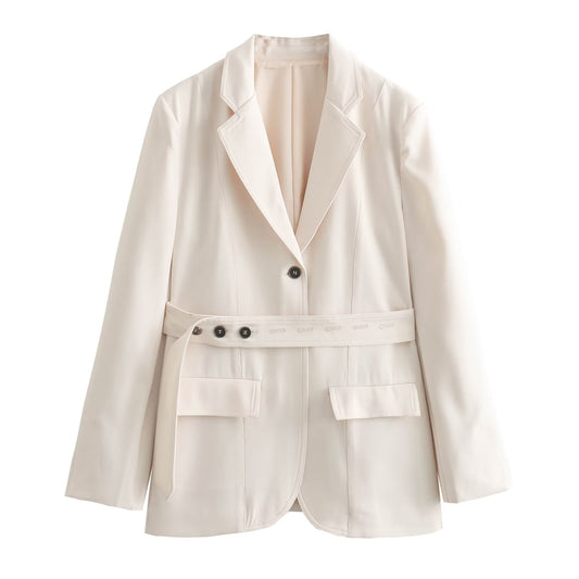 Women Clothing French With Multi Purpose Belt Straight Cut Blazer