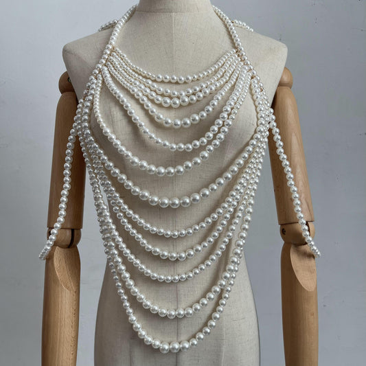 Multi Layer Pearl Suspender Vest Halter Handmade Dress Small Top Elegant Chanel Tube Top