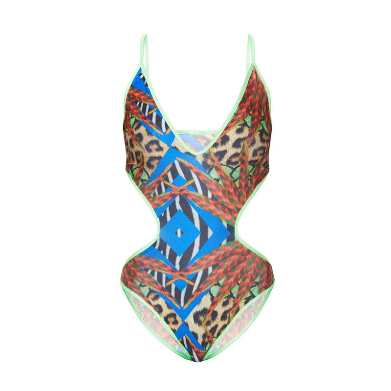 Plus Size Printed One-Piece Swimsuit Female Sexy Retro Pattern Swimsuit