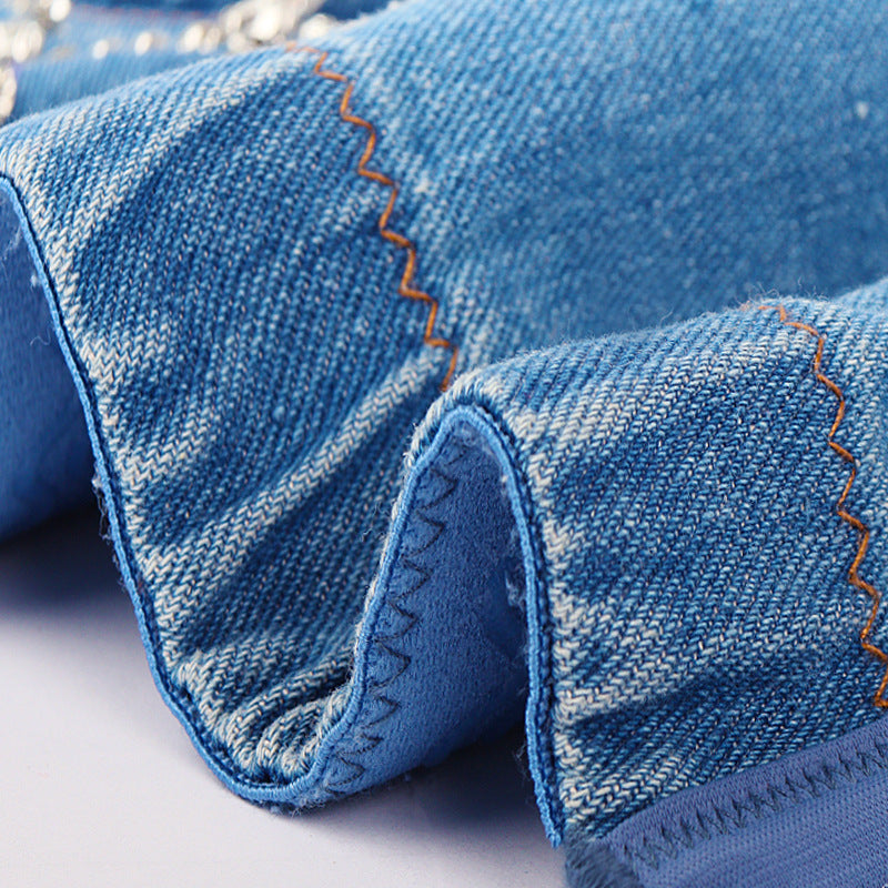 Denim Beaded Tube Top Body Shaping Performance Wear Summer New Short Cropped Baring Camisole Women Dancing