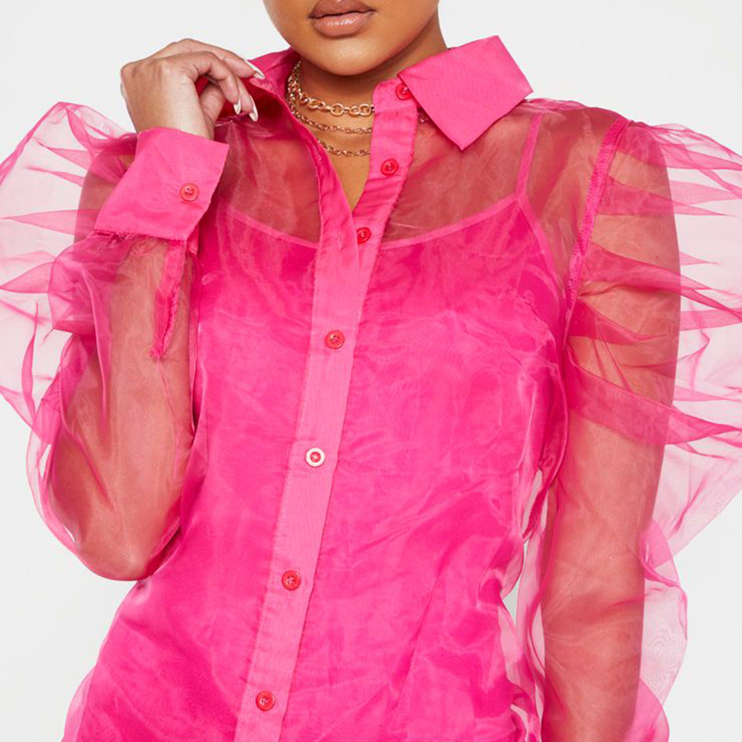 Spring Summer Women Clothing Puff Sleeve Top Long Sleeve Organza Cardigan Dress Plus Size Suit for Women