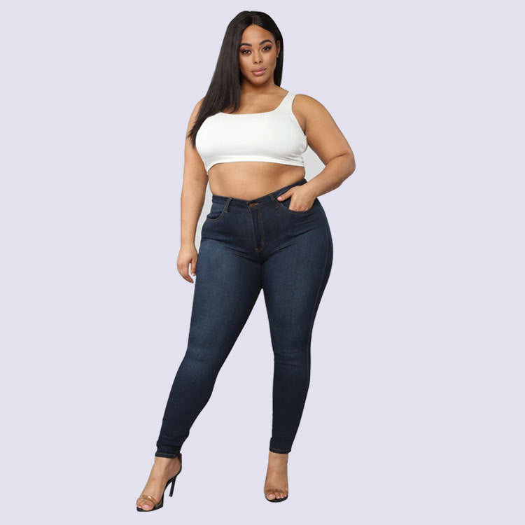 Grande taille nouvelle mode haute élastique Denim Skinny pantalon femmes