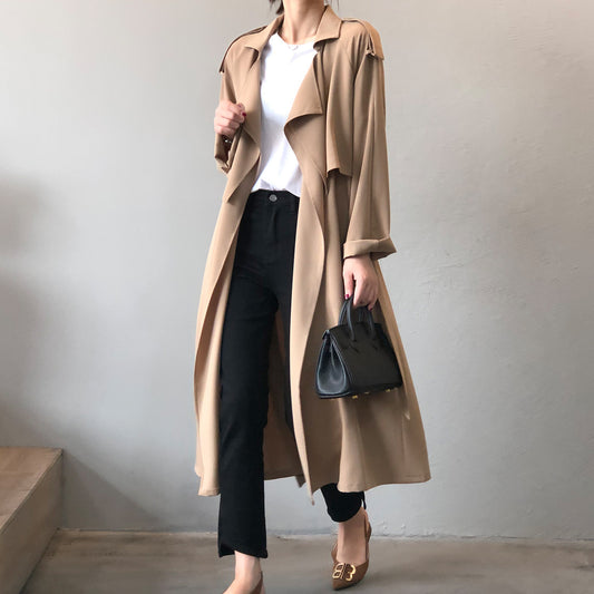 New Fashion Elegant Long Trench Coat For Women Retro British Baggy Coat Women