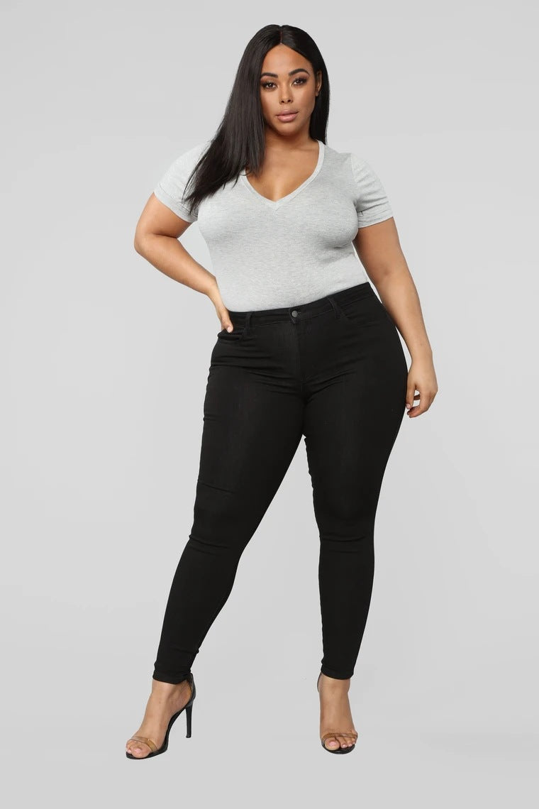 Grande taille nouvelle mode haute élastique Denim Skinny pantalon femmes