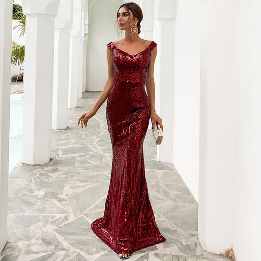 Women Clothing Dress Sexy Sequined Tube Top Mopping Banquet Party Dress Fishtail Dress Prom Formal Gown