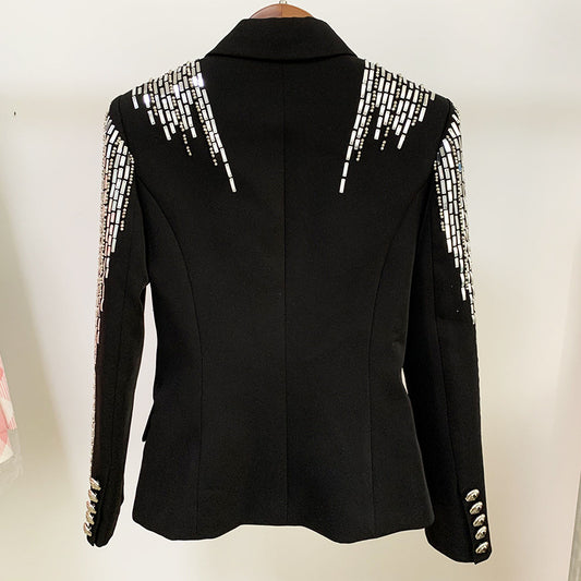 Autumn Winter Women Jacket Jacket Double Breasted Metal Sheet Heavy Industry Beads Slim Fit Suit
