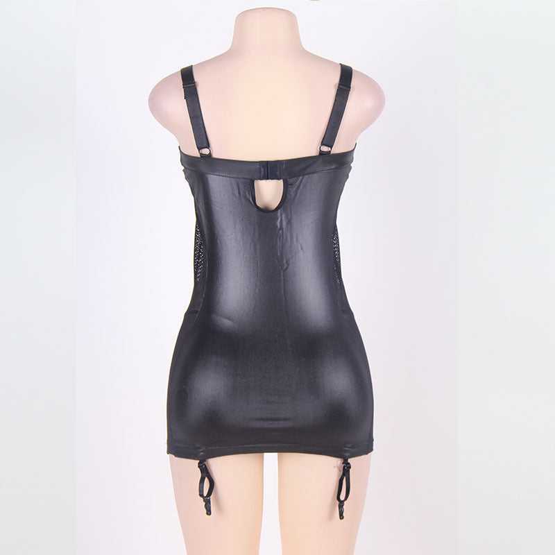 Grande taille en cuir dentelle épissage fronde sexy tenue de club robe lingerie sexy