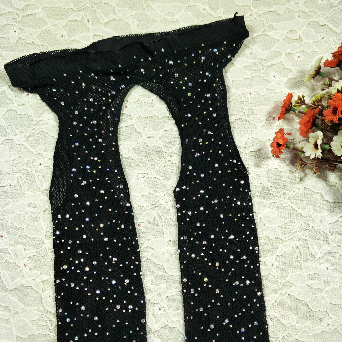 Bas résille sexy forage bas résille ouvert à quatre côtés bas résille collants chaussettes fines strass