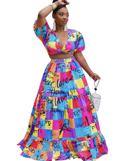 Plus Size Women Clothing Two-Piece Suit Wrapped Chest Vest Swing Skirt