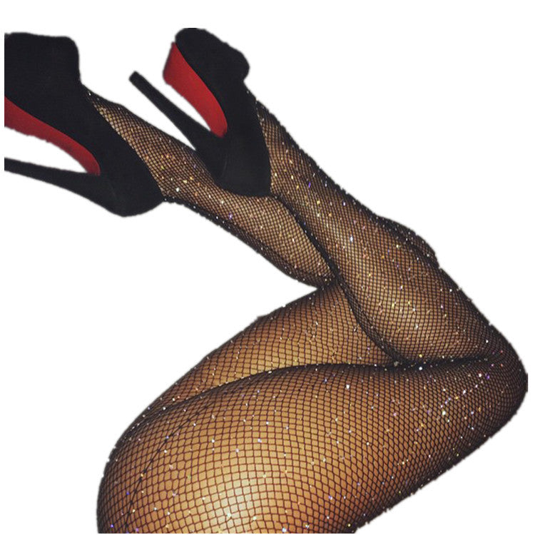 Nouvelle ligne verticale arrière Sexy strass maille bas diamant maille résille collants noir petite maille bas