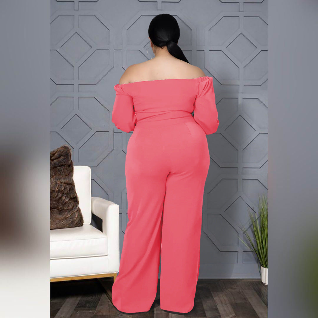 Combinaison à jambes larges et à bretelles de couleur unie de grande taille pour femmes
