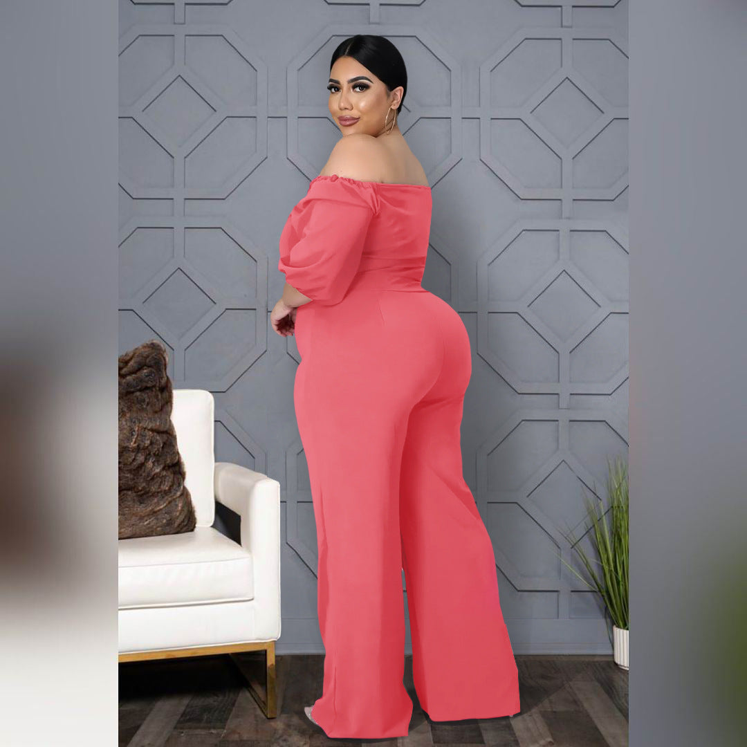 Combinaison à jambes larges et à bretelles de couleur unie de grande taille pour femmes