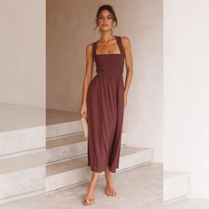 Maxi Robe sans manches en lin de coton de couleur unie décontractée Printemps Été