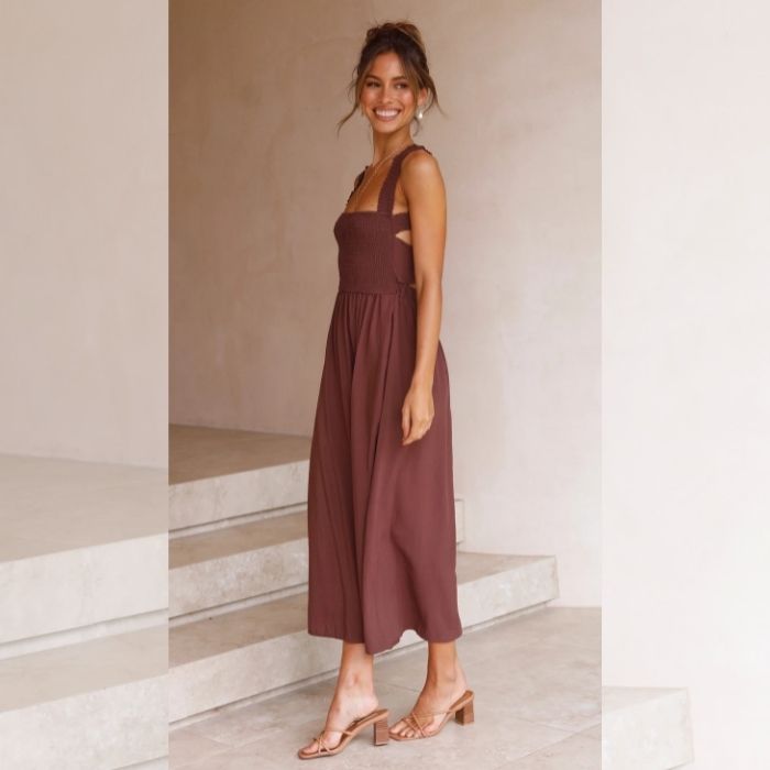 Maxi Robe sans manches en lin de coton de couleur unie décontractée Printemps Été